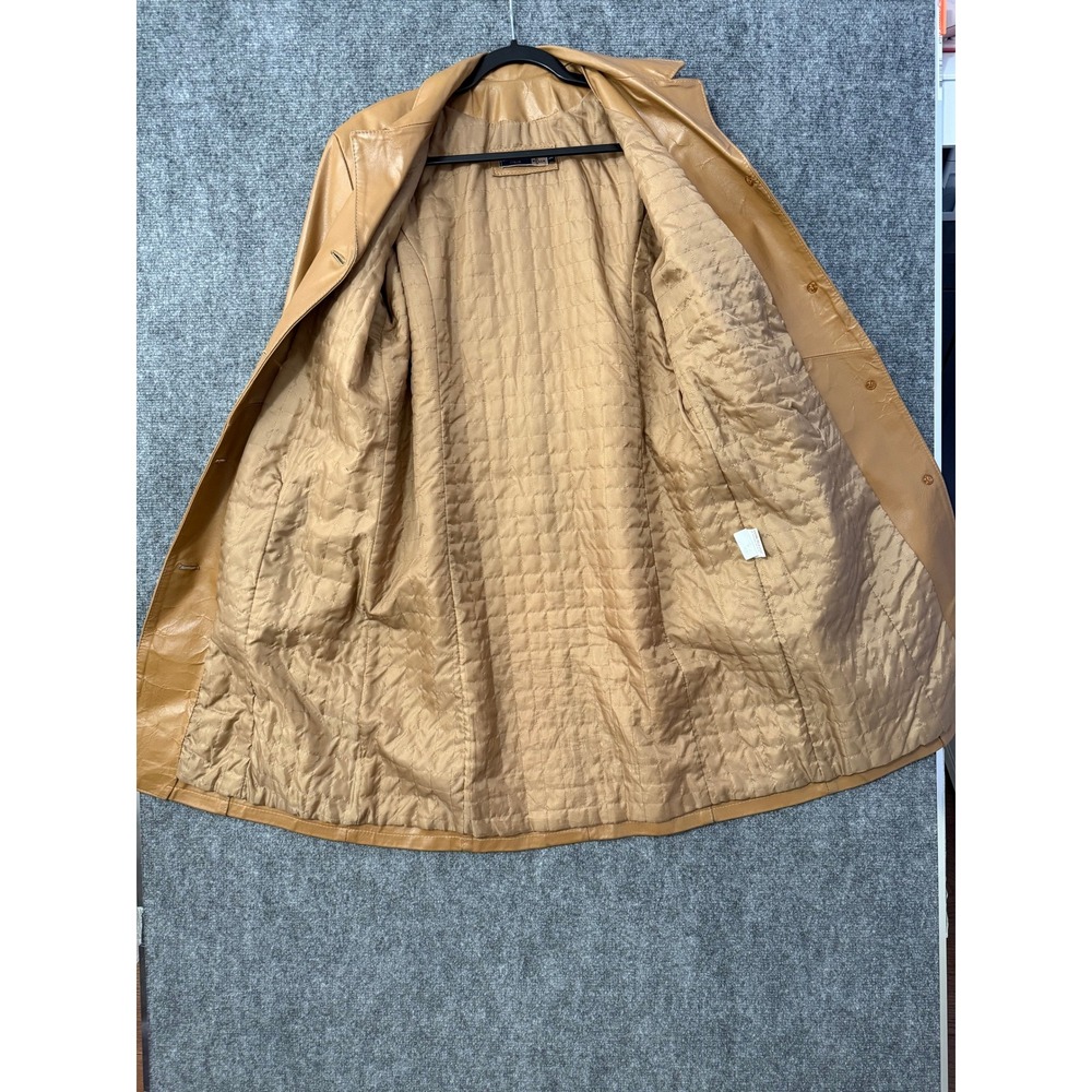 Specchio Italia Tan Leather Trench Coat Made in Italy Vera Pelle Mid Length L - Picture 3 of 13